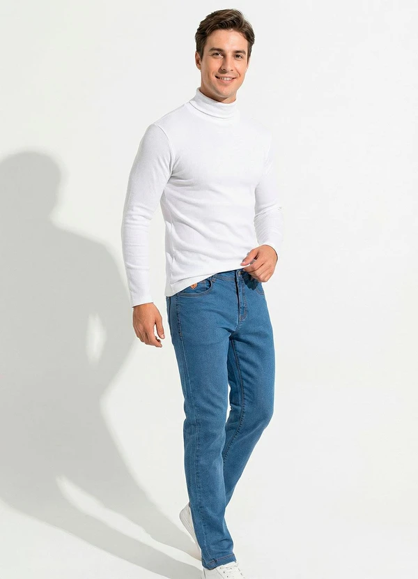 Moda Pop - Calça Jeans  Tradicional com Elastano Azul Claro 6