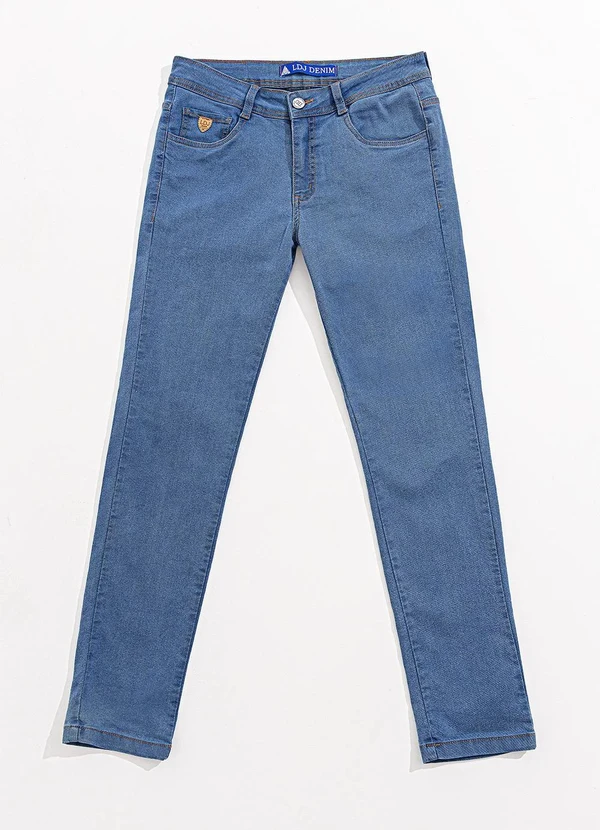 Moda Pop - Calça Jeans  Tradicional com Elastano Azul Claro 7