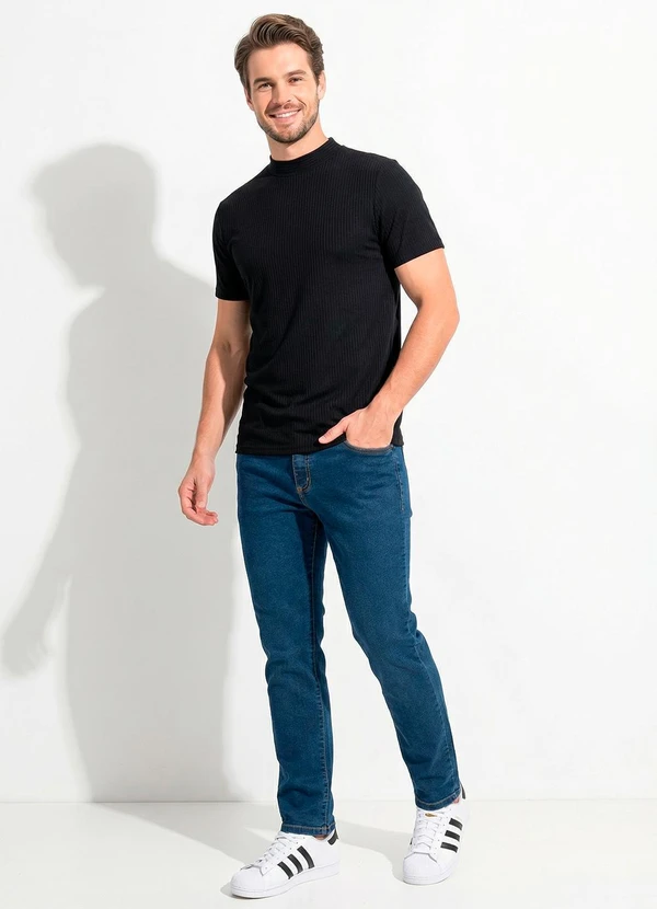 Moda Pop - Calça Jeans  Tradicional com Elastano Azul Médio 5