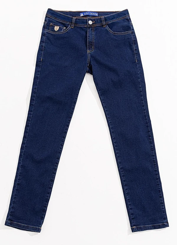 Moda Pop - Calça Jeans  Tradicional com Elastano Azul Médio 8