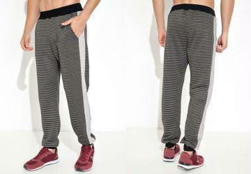 Cala com Elstico na Cintura Listrada Cinza