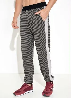 Calça com Elástico na Cintura Listrada Cinza Moda Pop