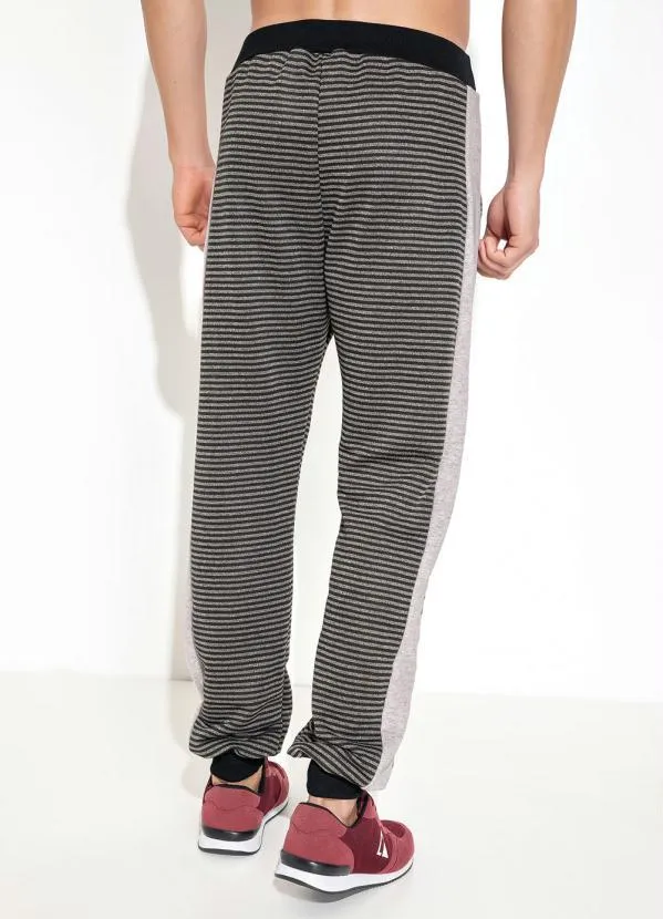 Moda Pop - Calça com Elástico na Cintura Listrada Cinza 2