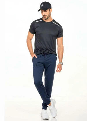 Decoy - Calça Felpada com Bolso e Caseado Azul - DECOY