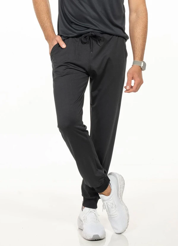 Decoy - Calça Felpada com Bolso e Caseado Preto