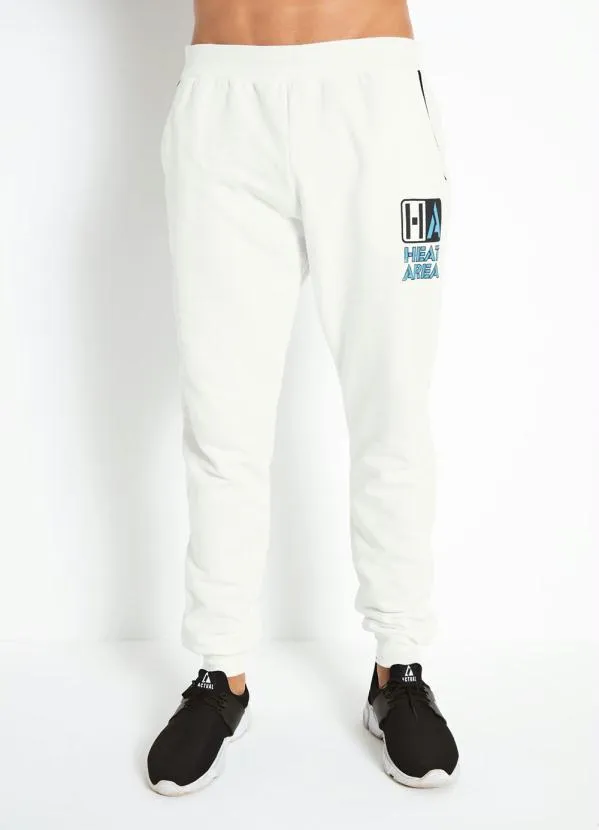 Moda Pop - Calça Jogger Off White com Estampa Localizada