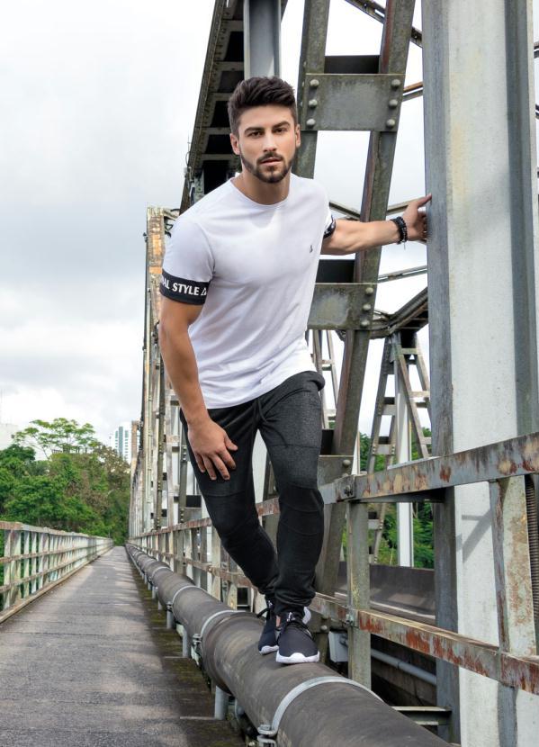 Actual - Calça Jogger Preta At em Moletinho Mescla Escuro 7