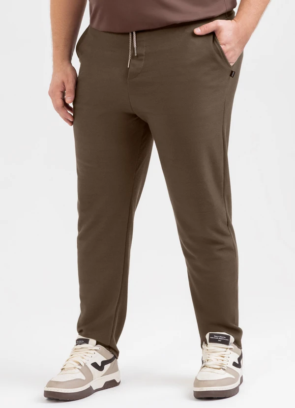 Exco - Calça Plus em Moletom Marrom Escuro
