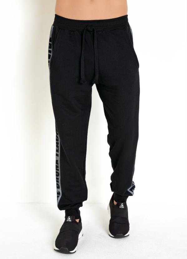 Outlet - Calça Preta com Recorte Lateral Estampado 5