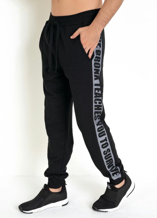 Outlet - Calça Preta com Recorte Lateral Estampado 6
