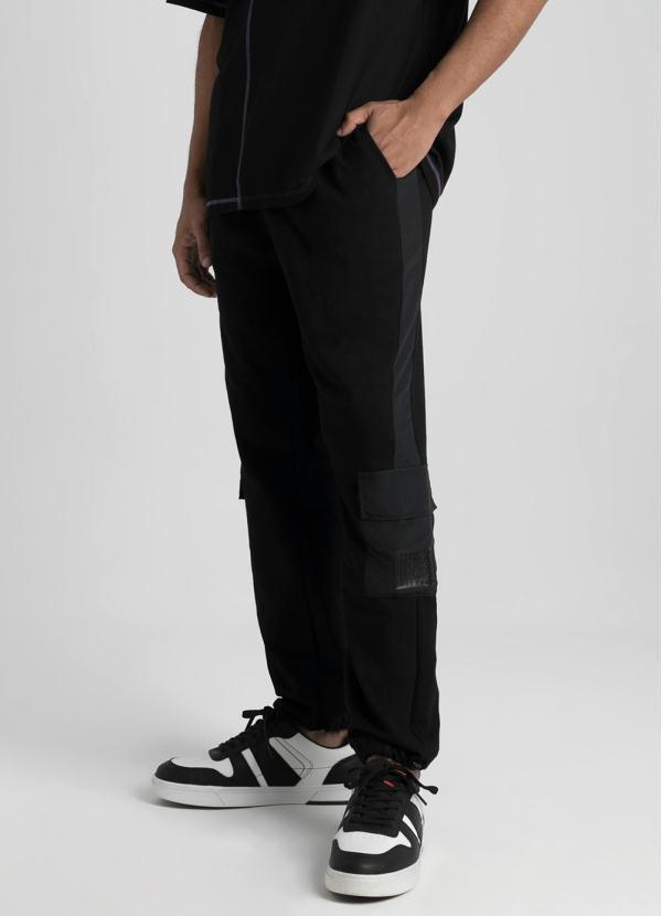 Enfim - Calça Reta Moletom Flanelado Masculina Preto
