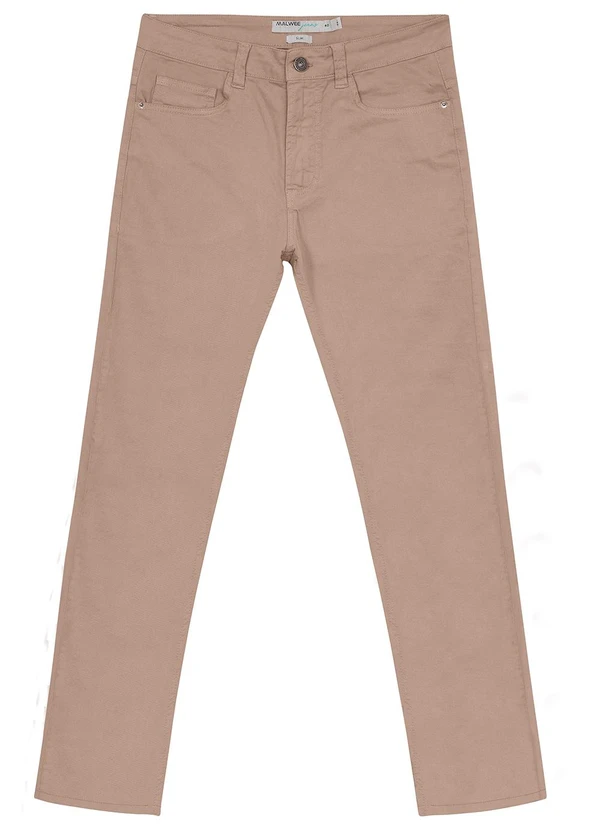 Malwee - Calça Bege Slim em Sarja Masculina 5