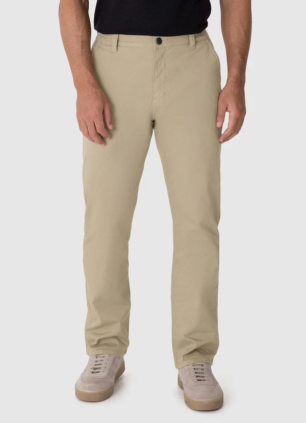 Malwee - Calça Reta em Sarja Stretch Areia