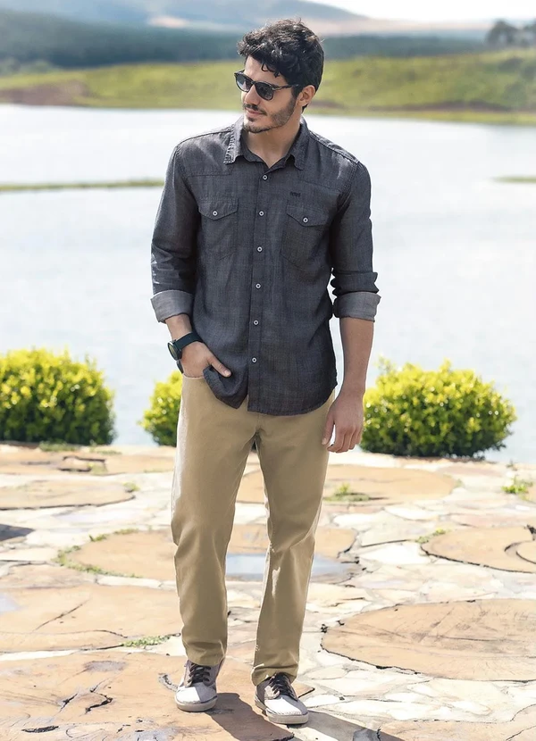 Actual - Calça Actual Bege com Bolsos 5