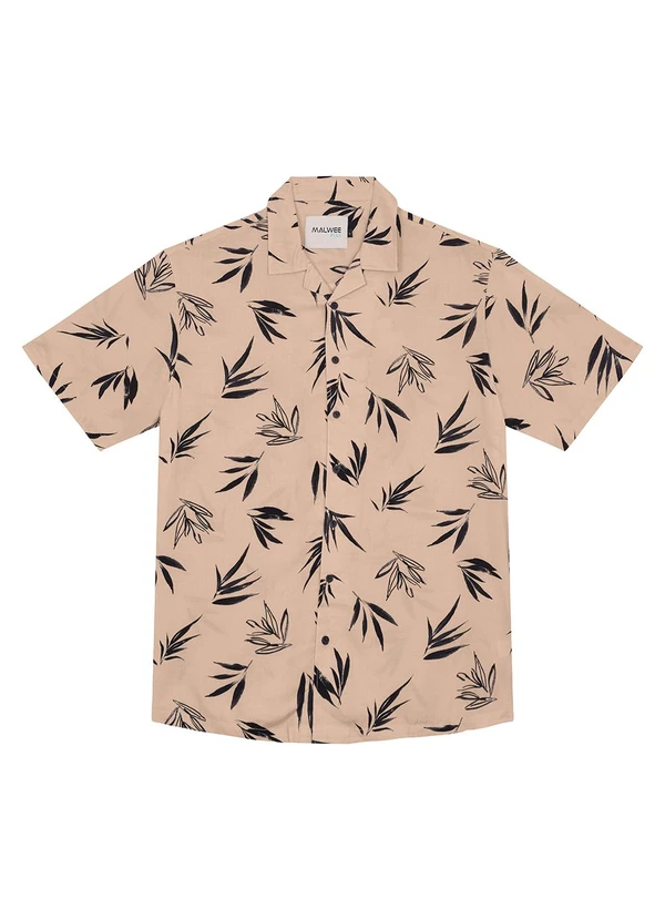 Malwee Plus - Camisa Bege Masculina Regular Folhagens 3