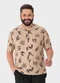 Malwee Plus - Camisa Bege Masculina Regular Folhagens - variação: Bege