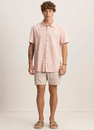 Fico - Camisa de Mangas Curtas em Tecido com Linho Rosa - FICO