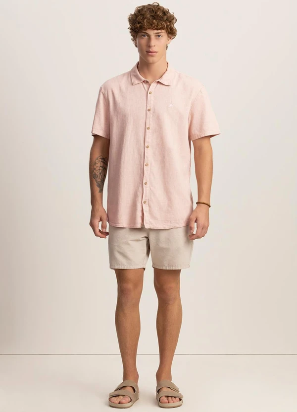 Fico - Camisa de Mangas Curtas em Tecido com Linho Rosa 2