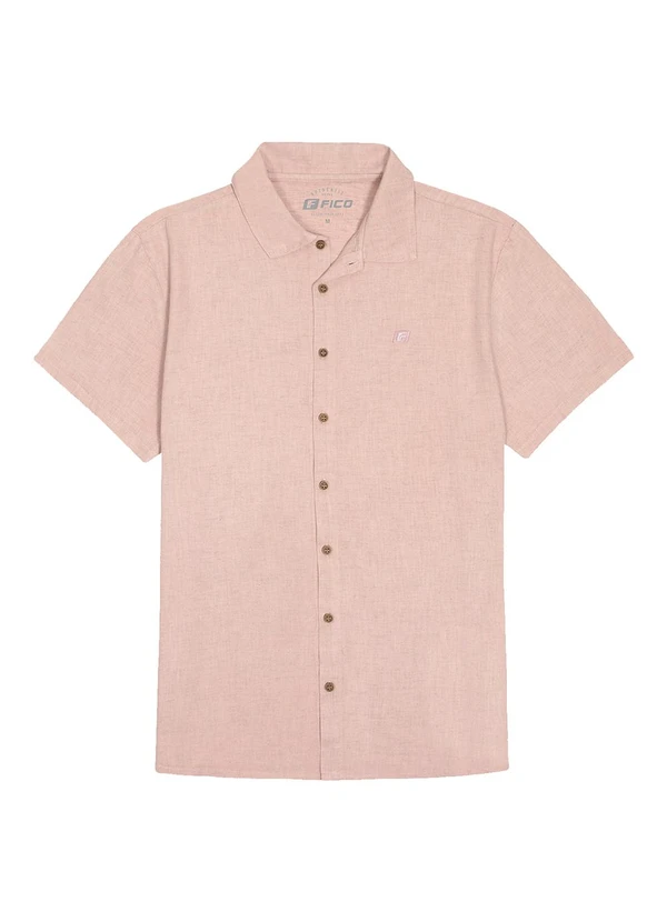 Fico - Camisa de Mangas Curtas em Tecido com Linho Rosa 3