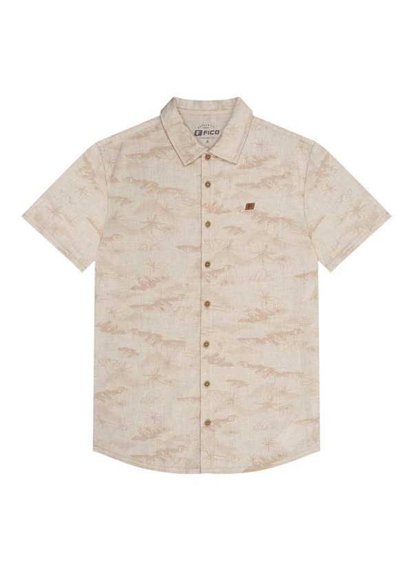 Fico - Camisa de Mangas Curtas Estampada com Linho Bege 3