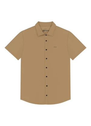 Fico - Camisa de Mangas Curtas Masculina em Malha Bege - FICO