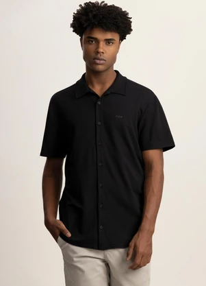 Fico - Camisa de Mangas Curtas Masculina em Malha Preto - FICO