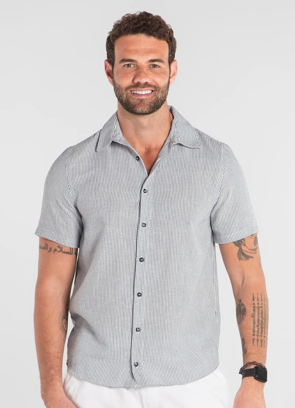 The Philippines - Camisa Listrada em Poliéster Azul 1