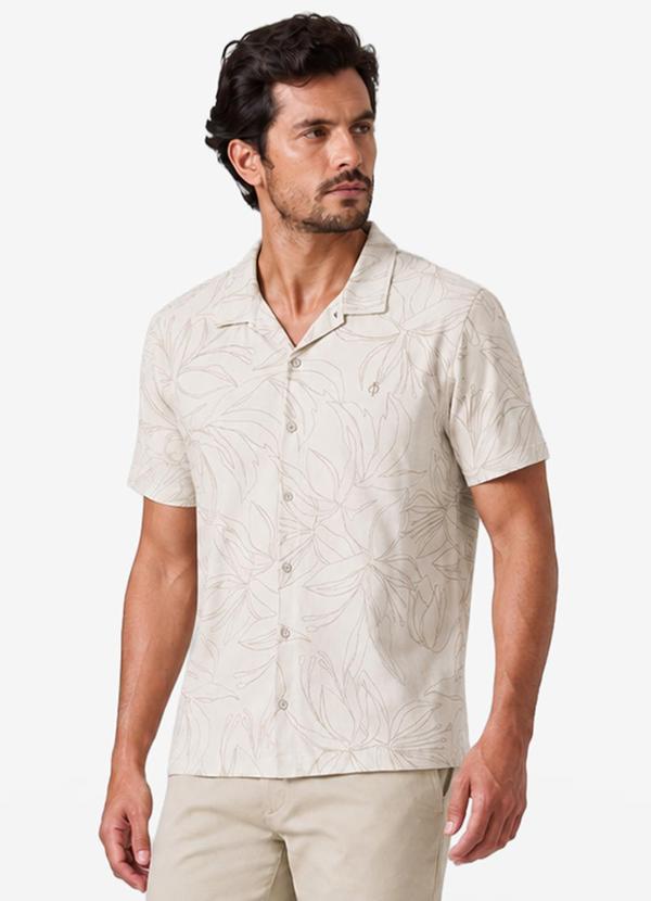 Diametro - Camisa Masculina Cotton Leve Estampada Bege