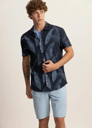 Fico - Camisa Masculina em Malha Estampada Azul - FICO