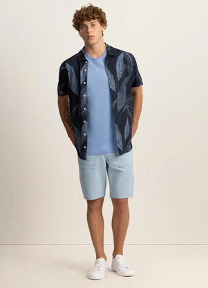 Fico - Camisa Masculina em Malha Estampada Azul - FICO
