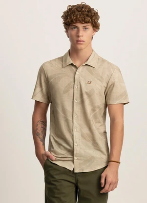 Fico - Camisa Masculina em Malha Estampada Bege - FICO