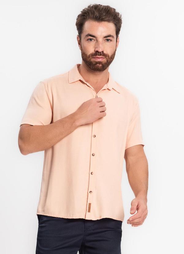 Diametro - Camisa Masculina em Viscose Dobby Bege