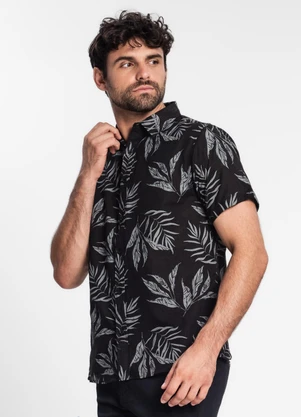 Diametro - Camisa Masculina Estampada em Tricoline Preto - DIAMETRO