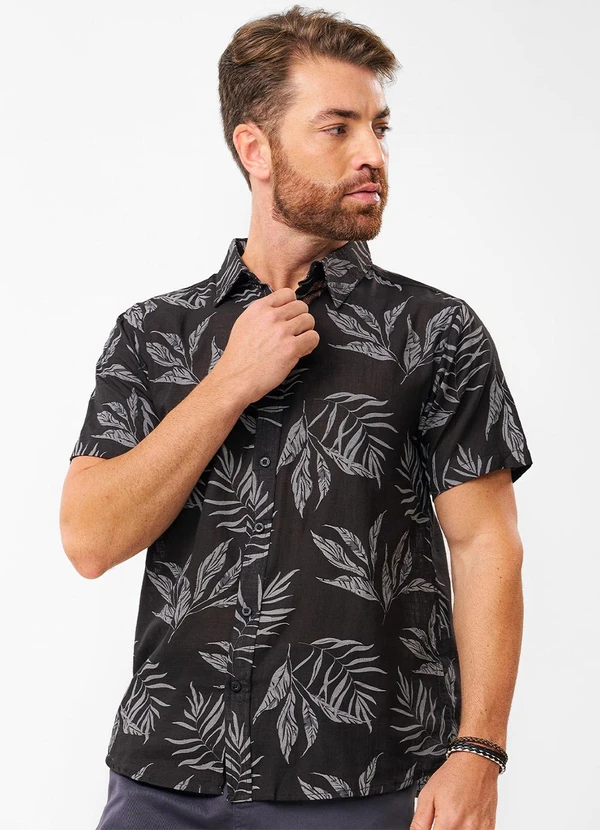 Diametro - Camisa Masculina Estampada em Tricoline Preto