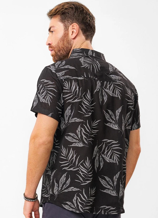 Diametro - Camisa Masculina Estampada em Tricoline Preto 2