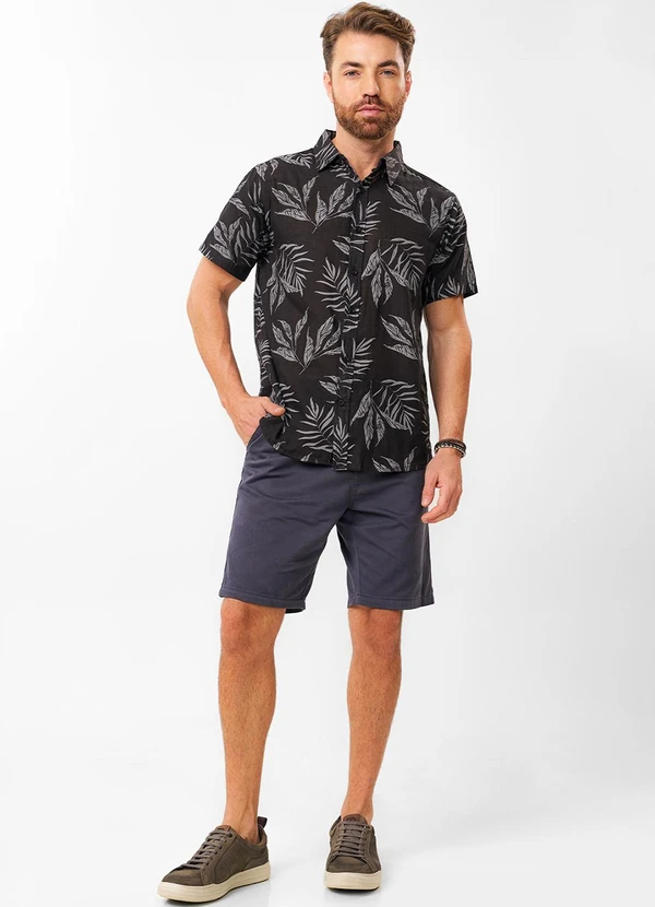 Diametro - Camisa Masculina Estampada em Tricoline Preto 3