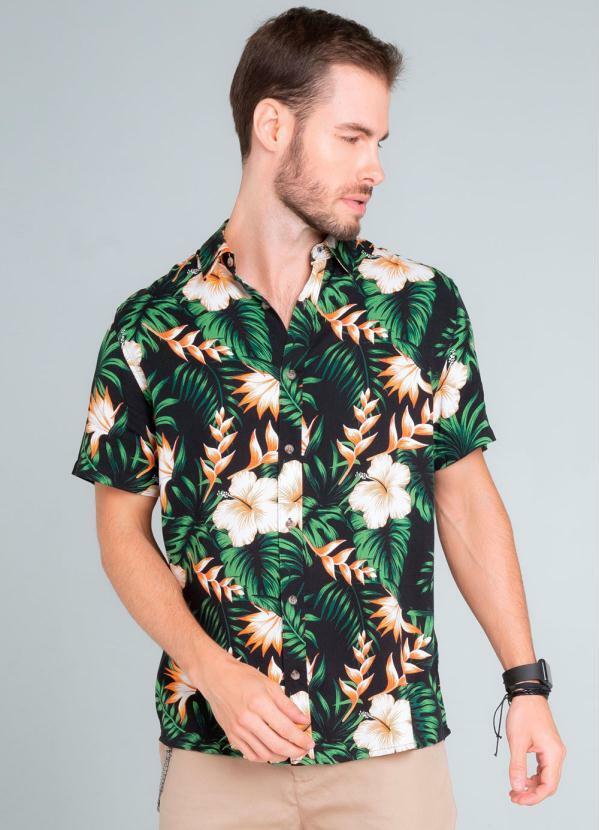 Rovitex - Camisa Masculina Estampada Floral Preto