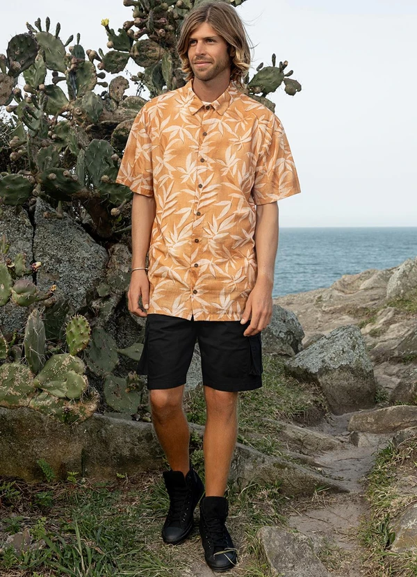 The Philippines - Camisa Masculina Estampada Laranja 3
