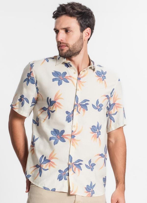 Select - Camisa Masculina Florida com Botões Bege