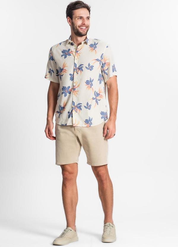 Select - Camisa Masculina Florida com Botões Bege 3