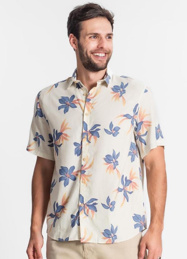 Select - Camisa Masculina Florida com Botões Bege 4