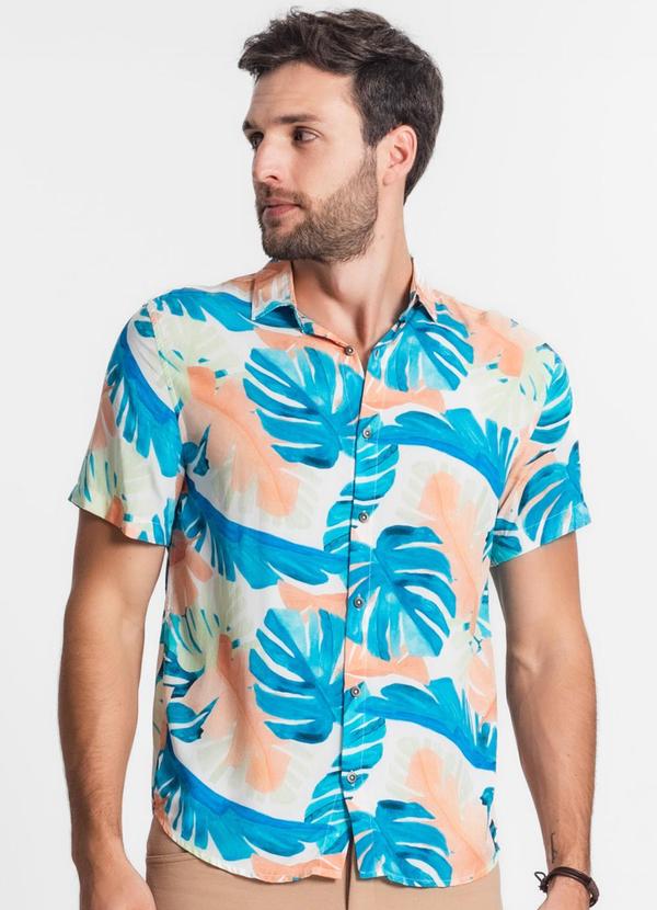 Select - Camisa Masculina Florida com Botões Azul