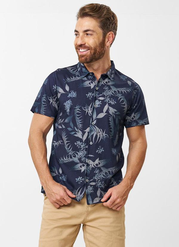 Diametro - Camisa Masculina Florida em Meia Malha Azul