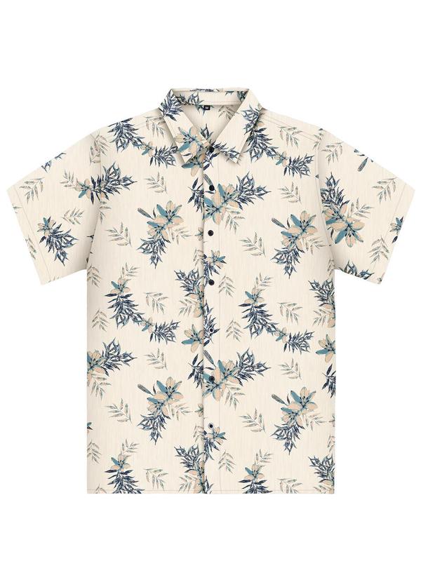 Diametro - Camisa Masculina Florida em Tricoline Bege