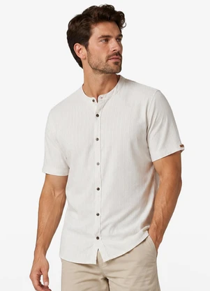 Diametro - Camisa Masculina Listras Geométricas Bege - DIAMETRO