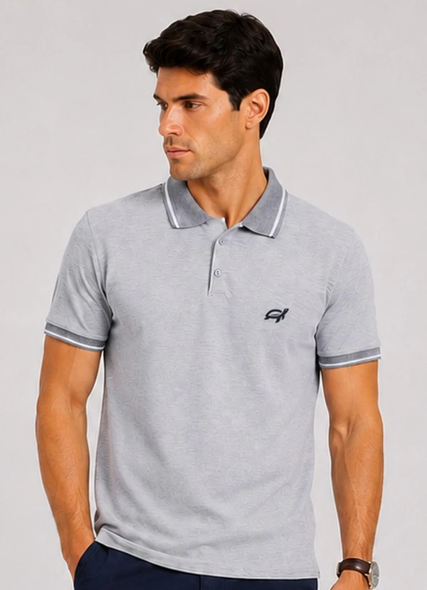 Select - Camisa Polo Masculina Manga Curta Cinza
