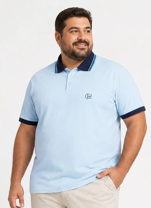Select - Camisa Polo Masculina Plus Size Manga Curta Azul