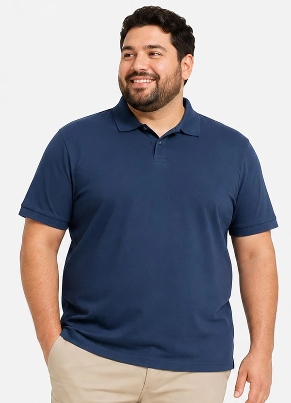 Select - Camisa Polo Masculina Plus Size Manga Curta Azul
