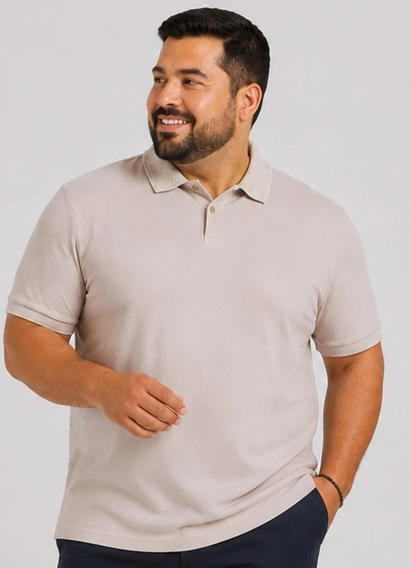 Select - Camisa Polo Masculina Plus Size Manga Curta Bege