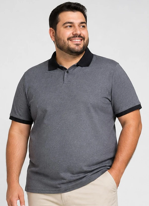 Select - Camisa Polo Masculina Plus Size Manga Curta Cinza